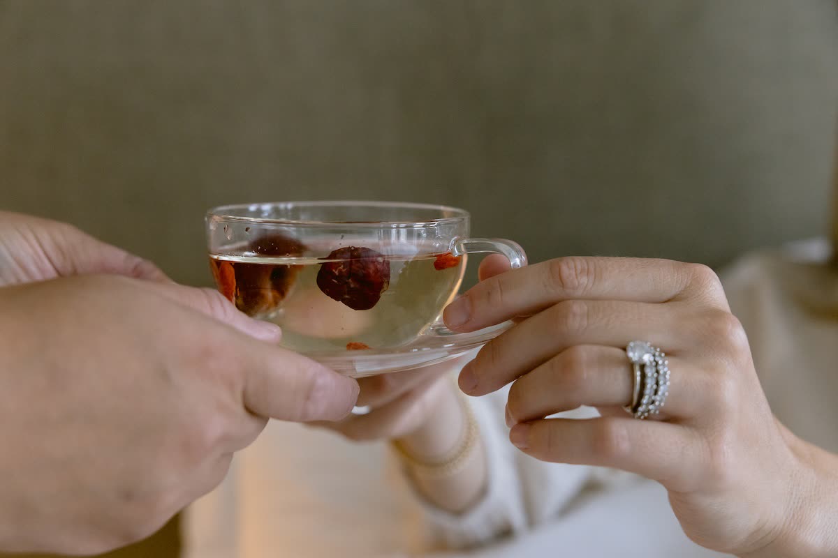 A warm herbal tea served during a Cassiana stay
